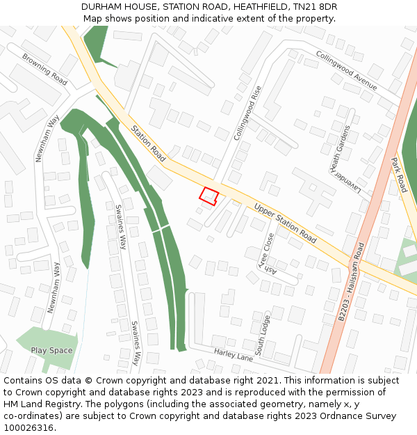 DURHAM HOUSE, STATION ROAD, HEATHFIELD, TN21 8DR: Location map and indicative extent of plot