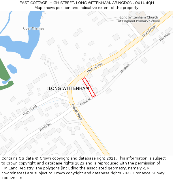 EAST COTTAGE, HIGH STREET, LONG WITTENHAM, ABINGDON, OX14 4QH: Location map and indicative extent of plot