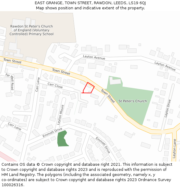 EAST GRANGE, TOWN STREET, RAWDON, LEEDS, LS19 6QJ: Location map and indicative extent of plot
