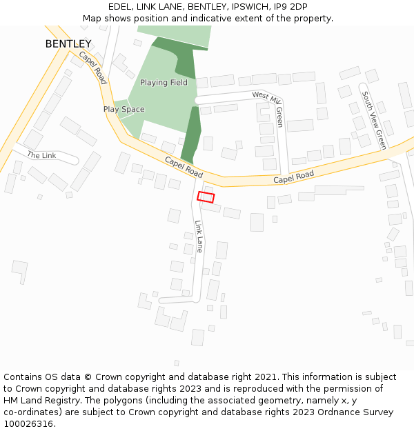 EDEL, LINK LANE, BENTLEY, IPSWICH, IP9 2DP: Location map and indicative extent of plot