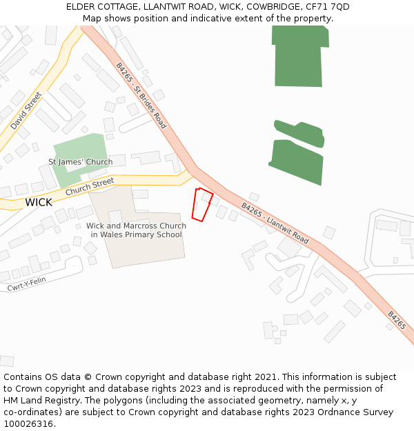 ELDER COTTAGE, LLANTWIT ROAD, WICK, COWBRIDGE, CF71 7QD: Location map and indicative extent of plot