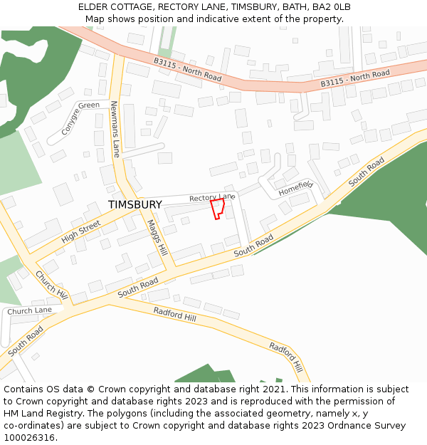 ELDER COTTAGE, RECTORY LANE, TIMSBURY, BATH, BA2 0LB: Location map and indicative extent of plot