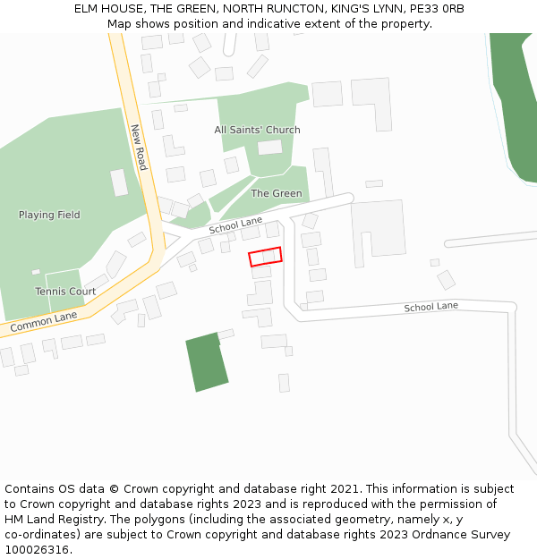 ELM HOUSE, THE GREEN, NORTH RUNCTON, KING'S LYNN, PE33 0RB: Location map and indicative extent of plot