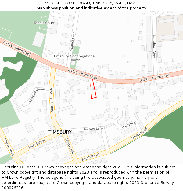 ELVEDENE, NORTH ROAD, TIMSBURY, BATH, BA2 0JH: Location map and indicative extent of plot