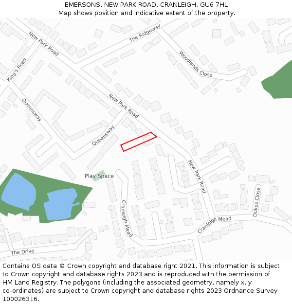 EMERSONS, NEW PARK ROAD, CRANLEIGH, GU6 7HL: Location map and indicative extent of plot