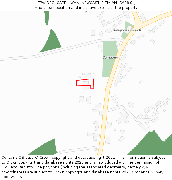 ERW DEG, CAPEL IWAN, NEWCASTLE EMLYN, SA38 9LJ: Location map and indicative extent of plot