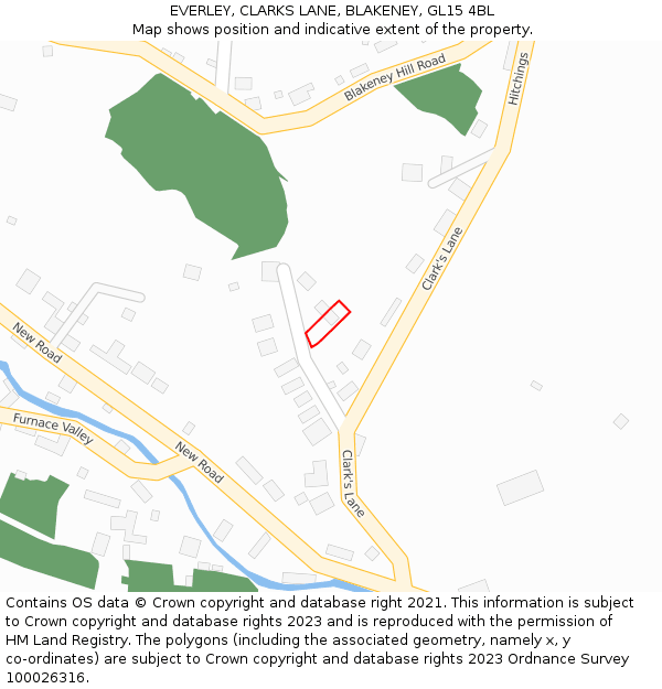 EVERLEY, CLARKS LANE, BLAKENEY, GL15 4BL: Location map and indicative extent of plot