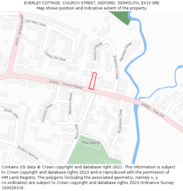 EVERLEY COTTAGE, CHURCH STREET, SIDFORD, SIDMOUTH, EX10 9RE: Location map and indicative extent of plot