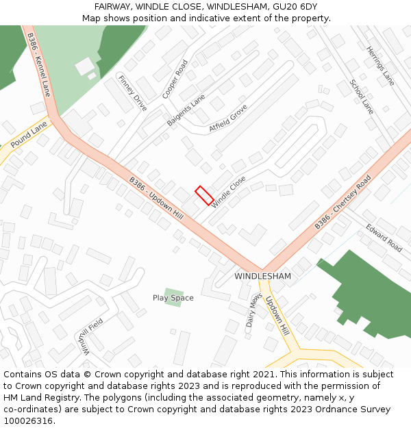 FAIRWAY, WINDLE CLOSE, WINDLESHAM, GU20 6DY: Location map and indicative extent of plot