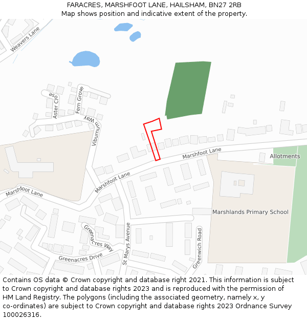 FARACRES, MARSHFOOT LANE, HAILSHAM, BN27 2RB: Location map and indicative extent of plot