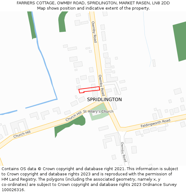 FARRIERS COTTAGE, OWMBY ROAD, SPRIDLINGTON, MARKET RASEN, LN8 2DD: Location map and indicative extent of plot