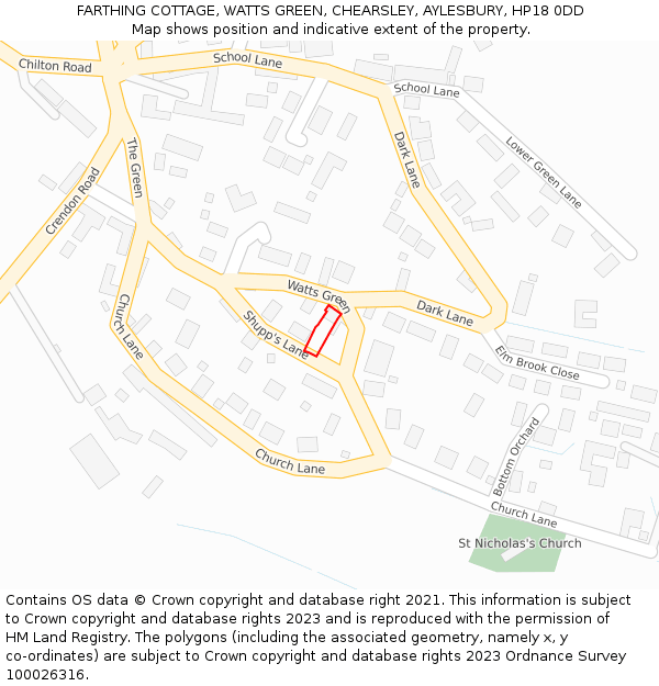 FARTHING COTTAGE, WATTS GREEN, CHEARSLEY, AYLESBURY, HP18 0DD: Location map and indicative extent of plot