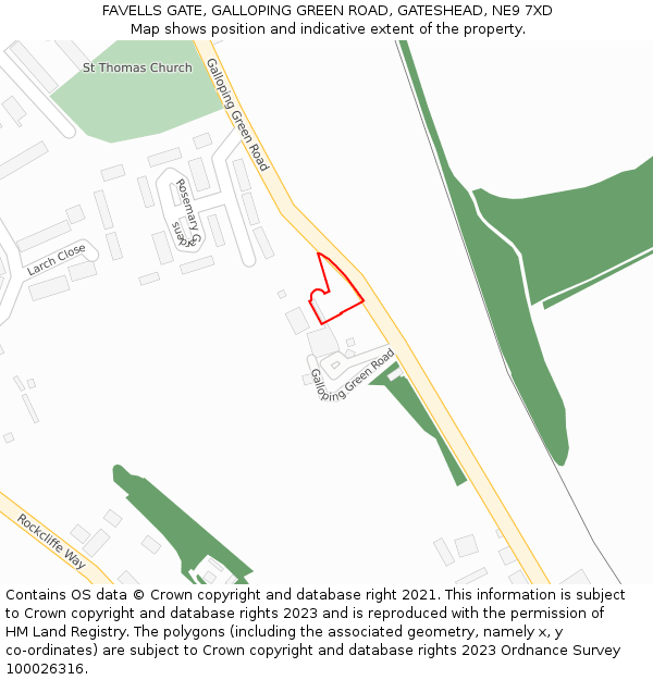 FAVELLS GATE, GALLOPING GREEN ROAD, GATESHEAD, NE9 7XD: Location map and indicative extent of plot