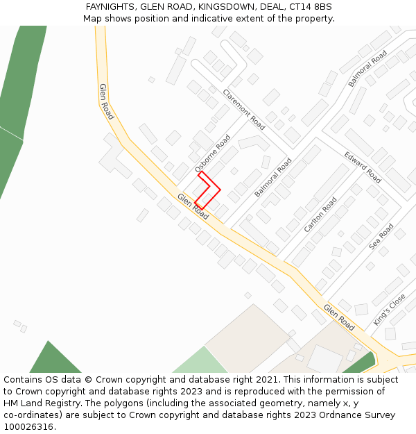 FAYNIGHTS, GLEN ROAD, KINGSDOWN, DEAL, CT14 8BS: Location map and indicative extent of plot