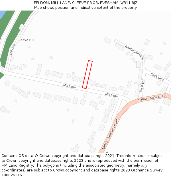 FELDON, MILL LANE, CLEEVE PRIOR, EVESHAM, WR11 8JZ: Location map and indicative extent of plot