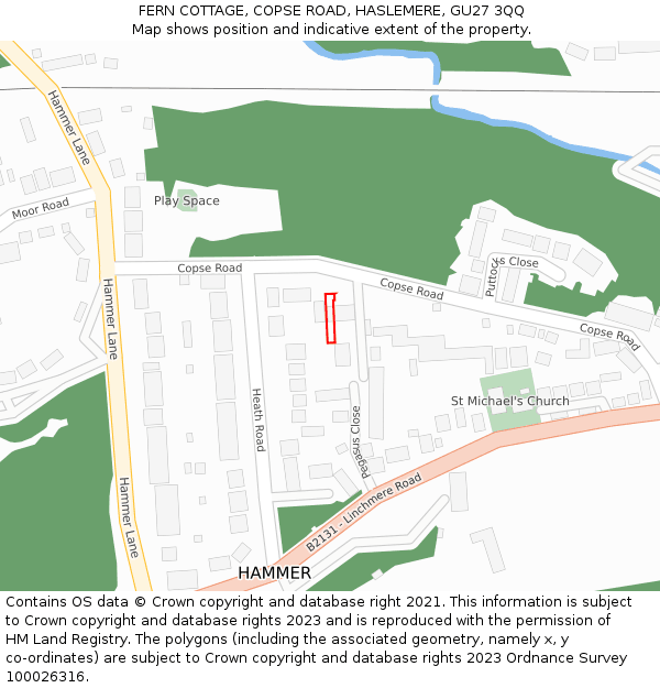 FERN COTTAGE, COPSE ROAD, HASLEMERE, GU27 3QQ: Location map and indicative extent of plot