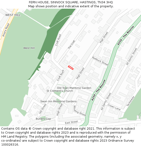 FERN HOUSE, SINNOCK SQUARE, HASTINGS, TN34 3HQ: Location map and indicative extent of plot