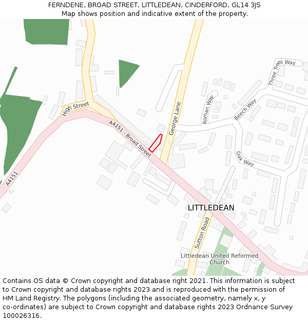 FERNDENE, BROAD STREET, LITTLEDEAN, CINDERFORD, GL14 3JS: Location map and indicative extent of plot