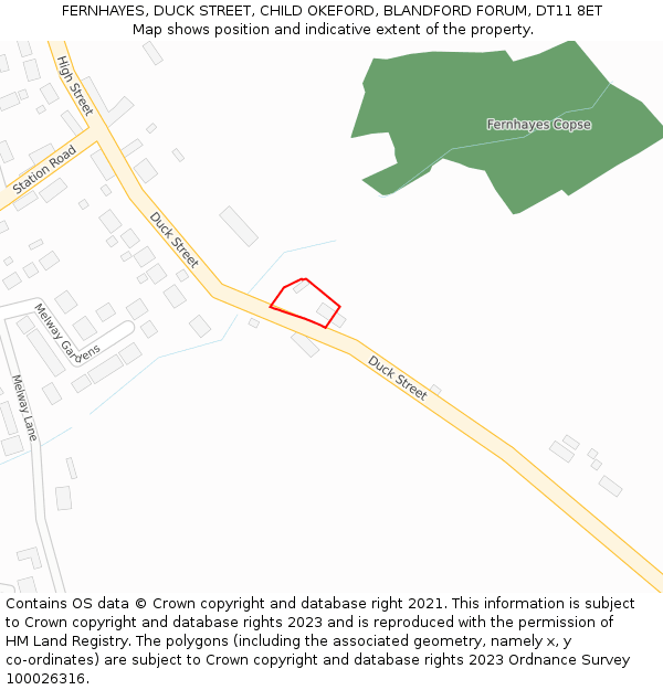 FERNHAYES, DUCK STREET, CHILD OKEFORD, BLANDFORD FORUM, DT11 8ET: Location map and indicative extent of plot
