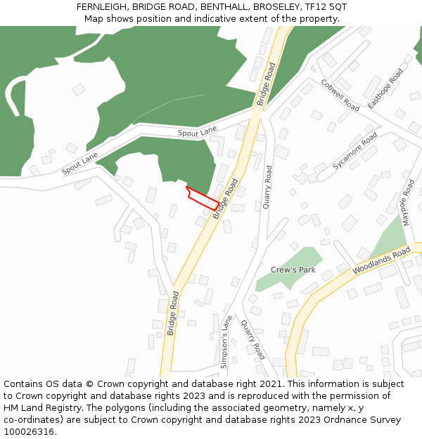 FERNLEIGH, BRIDGE ROAD, BENTHALL, BROSELEY, TF12 5QT: Location map and indicative extent of plot