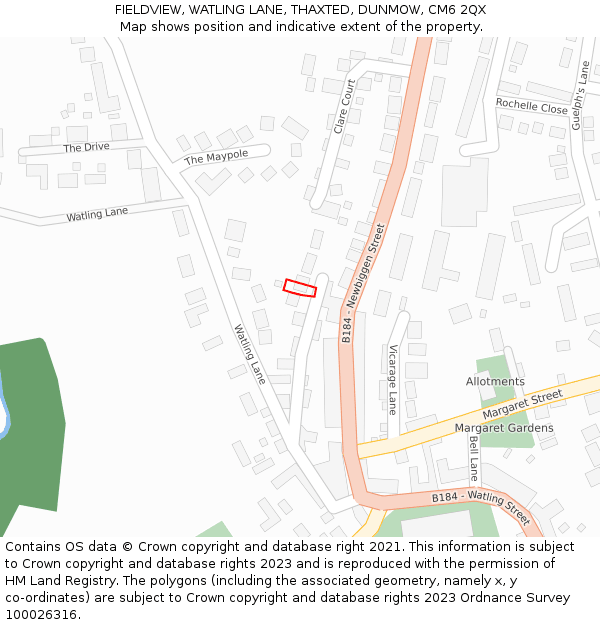 FIELDVIEW, WATLING LANE, THAXTED, DUNMOW, CM6 2QX: Location map and indicative extent of plot