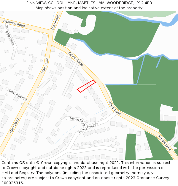 FINN VIEW, SCHOOL LANE, MARTLESHAM, WOODBRIDGE, IP12 4RR: Location map and indicative extent of plot