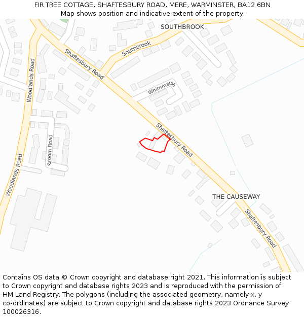 FIR TREE COTTAGE, SHAFTESBURY ROAD, MERE, WARMINSTER, BA12 6BN: Location map and indicative extent of plot