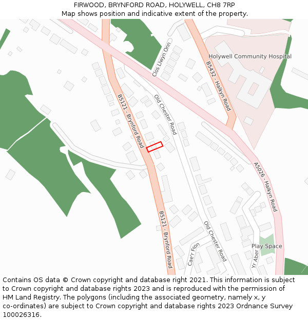 FIRWOOD, BRYNFORD ROAD, HOLYWELL, CH8 7RP: Location map and indicative extent of plot