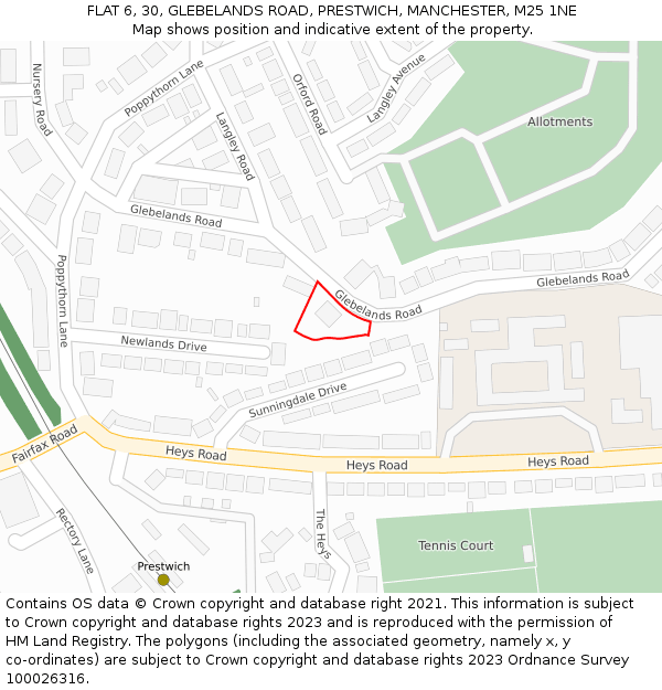 FLAT 6, 30, GLEBELANDS ROAD, PRESTWICH, MANCHESTER, M25 1NE: Location map and indicative extent of plot