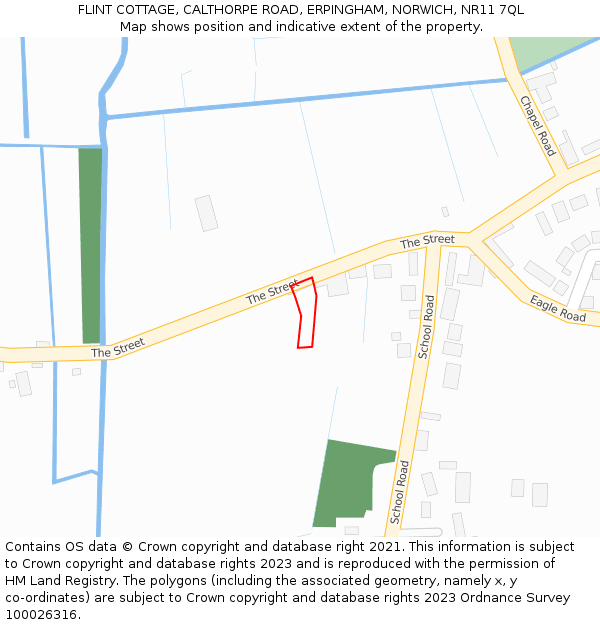 FLINT COTTAGE, CALTHORPE ROAD, ERPINGHAM, NORWICH, NR11 7QL: Location map and indicative extent of plot