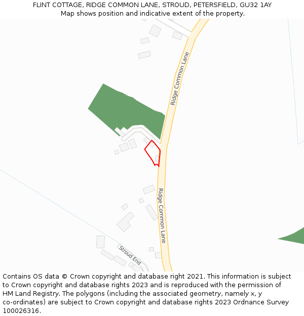 FLINT COTTAGE, RIDGE COMMON LANE, STROUD, PETERSFIELD, GU32 1AY: Location map and indicative extent of plot