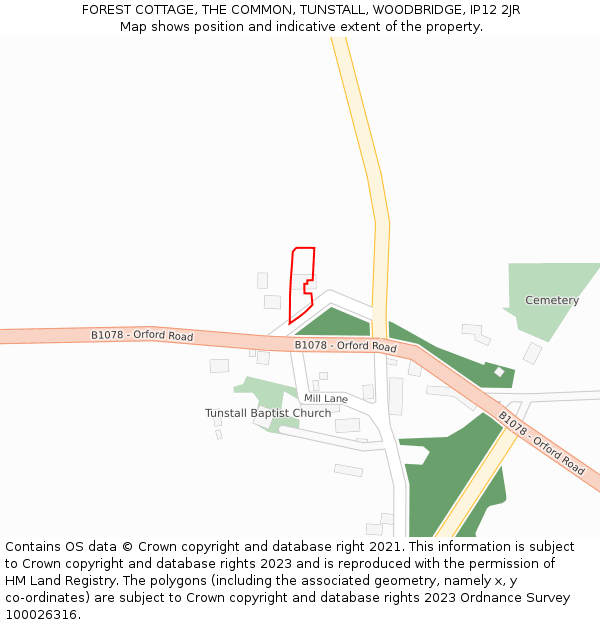 FOREST COTTAGE, THE COMMON, TUNSTALL, WOODBRIDGE, IP12 2JR: Location map and indicative extent of plot