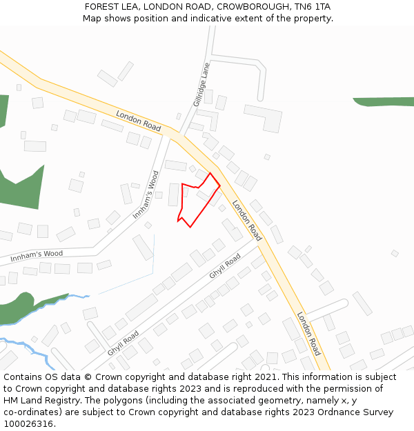 FOREST LEA, LONDON ROAD, CROWBOROUGH, TN6 1TA: Location map and indicative extent of plot