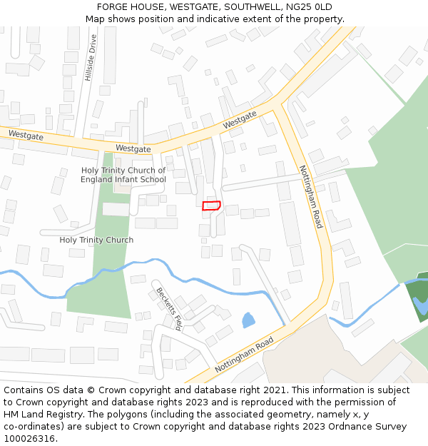 FORGE HOUSE, WESTGATE, SOUTHWELL, NG25 0LD: Location map and indicative extent of plot