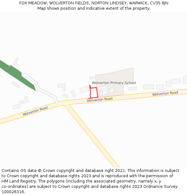 FOX MEADOW, WOLVERTON FIELDS, NORTON LINDSEY, WARWICK, CV35 8JN: Location map and indicative extent of plot