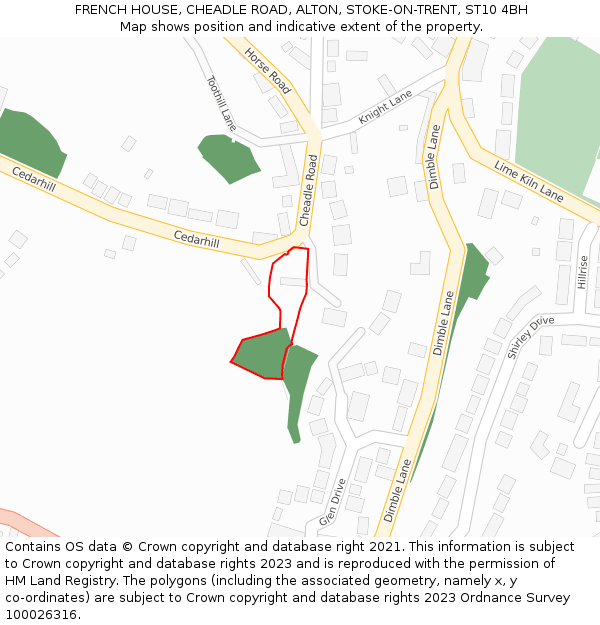 FRENCH HOUSE, CHEADLE ROAD, ALTON, STOKE-ON-TRENT, ST10 4BH: Location map and indicative extent of plot