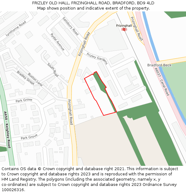 FRIZLEY OLD HALL, FRIZINGHALL ROAD, BRADFORD, BD9 4LD: Location map and indicative extent of plot