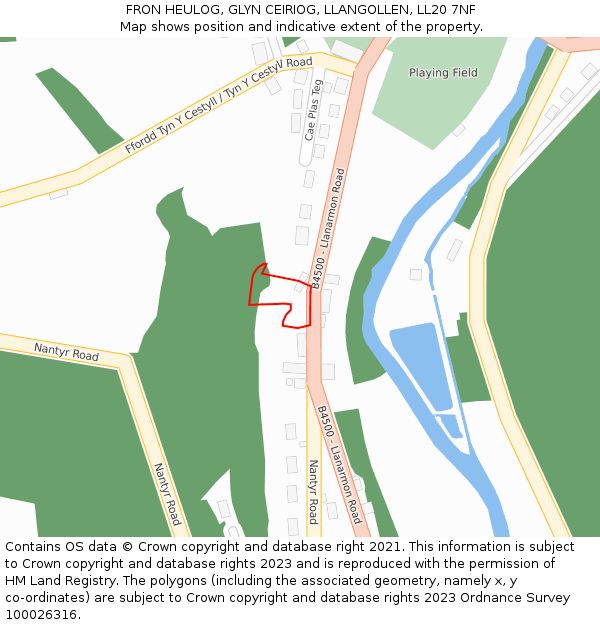 FRON HEULOG, GLYN CEIRIOG, LLANGOLLEN, LL20 7NF: Location map and indicative extent of plot