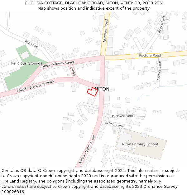 FUCHSIA COTTAGE, BLACKGANG ROAD, NITON, VENTNOR, PO38 2BN: Location map and indicative extent of plot