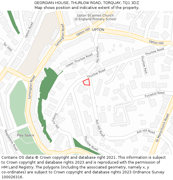 GEORGIAN HOUSE, THURLOW ROAD, TORQUAY, TQ1 3DZ: Location map and indicative extent of plot