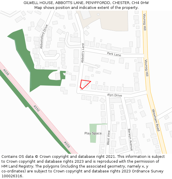 GILWELL HOUSE, ABBOTTS LANE, PENYFFORDD, CHESTER, CH4 0HW: Location map and indicative extent of plot