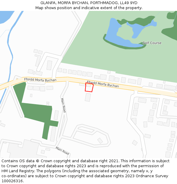 GLANFA, MORFA BYCHAN, PORTHMADOG, LL49 9YD: Location map and indicative extent of plot