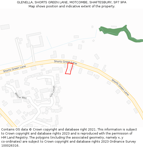GLENELLA, SHORTS GREEN LANE, MOTCOMBE, SHAFTESBURY, SP7 9PA: Location map and indicative extent of plot