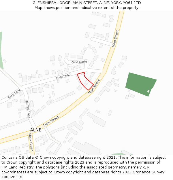 GLENSHIRRA LODGE, MAIN STREET, ALNE, YORK, YO61 1TD: Location map and indicative extent of plot