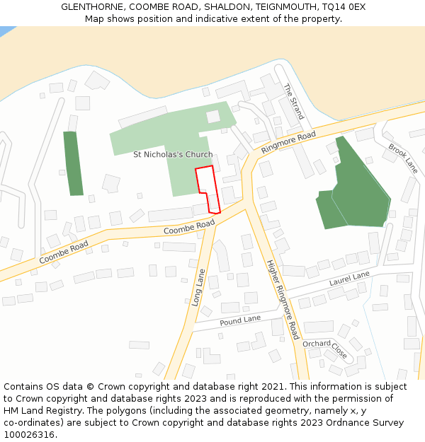 GLENTHORNE, COOMBE ROAD, SHALDON, TEIGNMOUTH, TQ14 0EX: Location map and indicative extent of plot