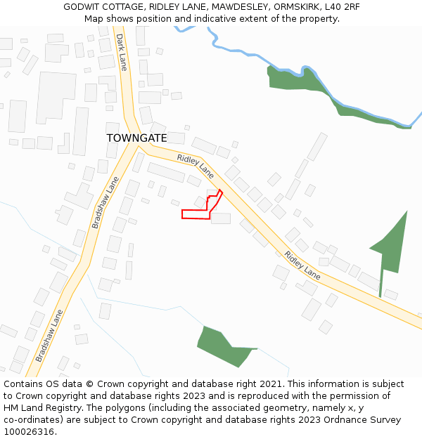 GODWIT COTTAGE, RIDLEY LANE, MAWDESLEY, ORMSKIRK, L40 2RF: Location map and indicative extent of plot