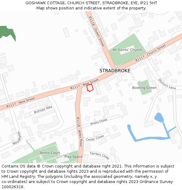 GOSHAWK COTTAGE, CHURCH STREET, STRADBROKE, EYE, IP21 5HT: Location map and indicative extent of plot