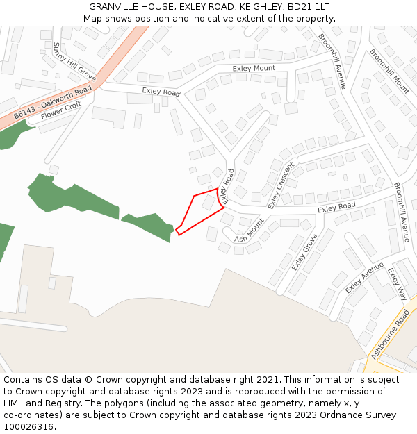 GRANVILLE HOUSE, EXLEY ROAD, KEIGHLEY, BD21 1LT: Location map and indicative extent of plot
