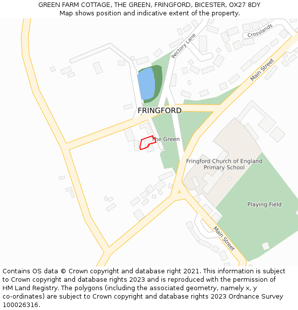 GREEN FARM COTTAGE, THE GREEN, FRINGFORD, BICESTER, OX27 8DY: Location map and indicative extent of plot