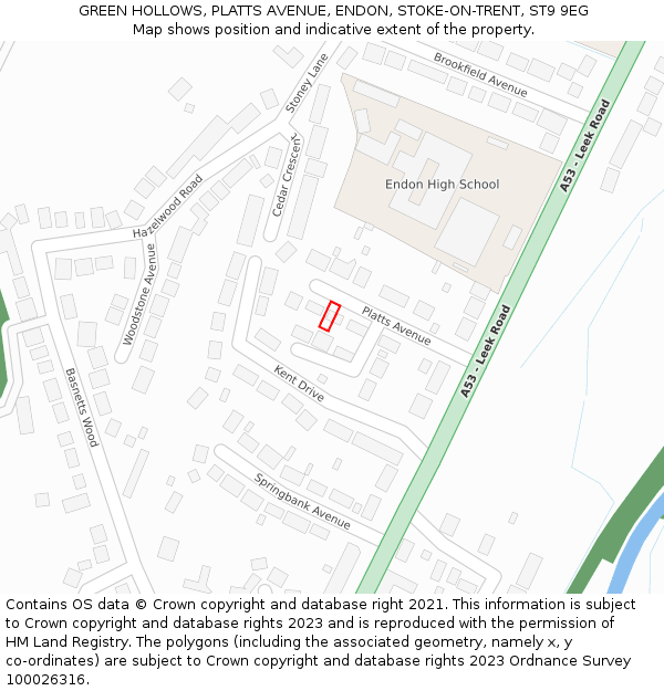 GREEN HOLLOWS, PLATTS AVENUE, ENDON, STOKE-ON-TRENT, ST9 9EG: Location map and indicative extent of plot